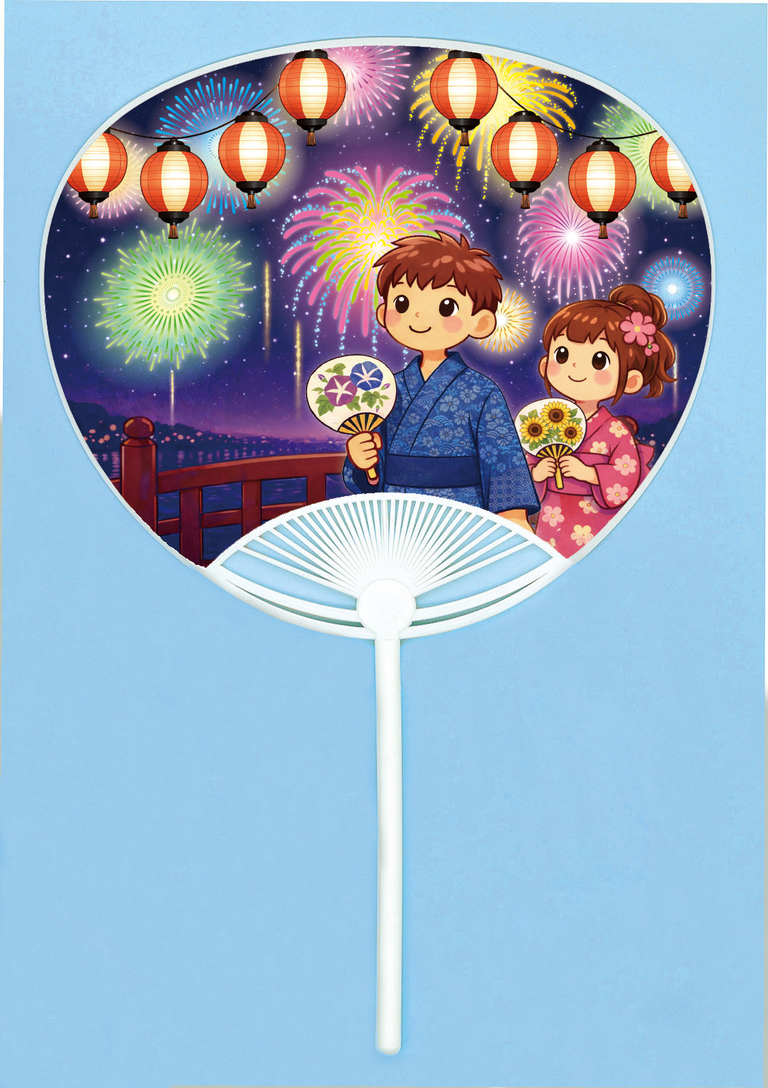 100本セット「子供祭り：花火」　※裏面白紙：名入れ墨一色印刷費用込み
